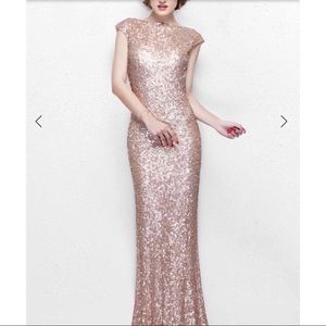 Primavera Couture Plunging Back Long Sequin Dress